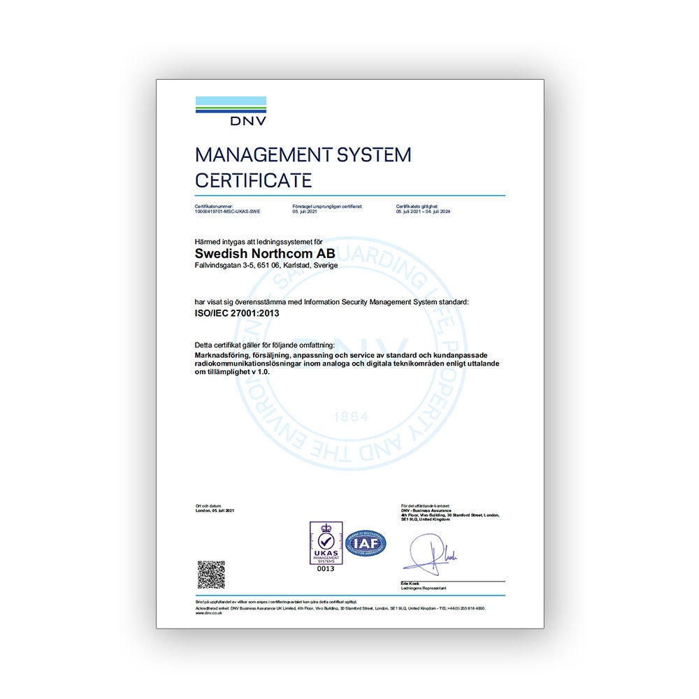 ISO27001-certifikat Swedish Northcom AB